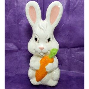 Easter Bunny Rabbit White Glazed Bank Colorful Painted Features 13" Tall VGUC!